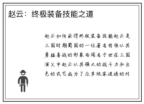 赵云：终极装备技能之道